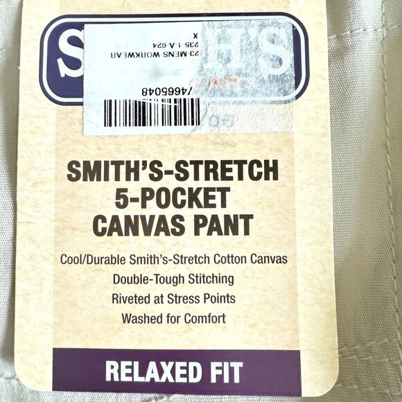 NWT Smiths Workwear Men Relaxed 5-Pocket Stretch Light Stone Canvas Pants 36x34 - Picture 5 of 12